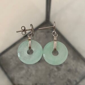Silver jade coin earrings